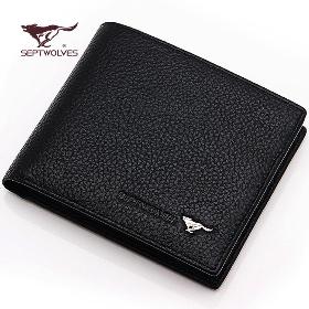 SEPTWOLVES wallet male short design genuine leather wallet cowhide wallet commercial vertical