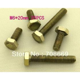 25pcs Metric Thread M6*20mm Brass Outside Hex Screw Bolts