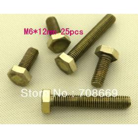 25pcs Metric Thread M6*12mm Brass Outside Hex Screw Bolts