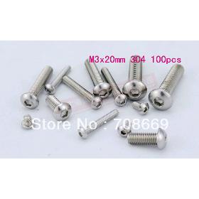 100pcs Metric M3x20mm Stainless Steel Button Head Hex Socket Cap Screws Bolts