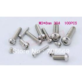 100pcs Metric M3x8mm Stainless Steel Button Head Hex Socket Cap Screws Bolts