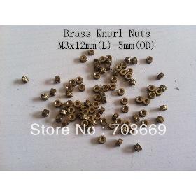 100pcs פליז knurl אגוזי M3x12mm (L) , 5 מ"מ ( קוטר חיצוני ) מטרי הברגה