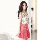 New Pretty Summer Lady Flower Pattern Sleeveless Chiffon Skirt Mini Dress Free Shipping 651718