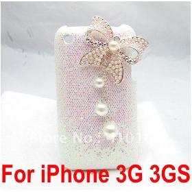 Besplatna dostava New Bling malo Bow Bijelu Case Cover za iPhone 3G 3 Bijeloj Case Bow vruće prodaju B30