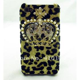 Bling CROWN keltainen Leopard takakannen suojakuori iPhone 4 NEW A82