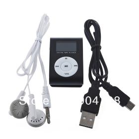 Mini Clip Digital MP3 Player With LCD Screen + USB Cable + Earphone Support Card Free Shipping