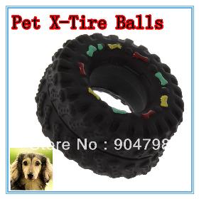 10pcs Animal Sounds Tire Shape Pet Dog Toy Puppy Cat Chews Squeaky Squeaker Rubber Toys Black Diameter 8cm