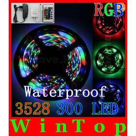 Waterproof 5M 3528 RGB 300Leds SMD Flexible Light Strip and 24key IR Remote 2V 3A Power Supply EU US UK AU