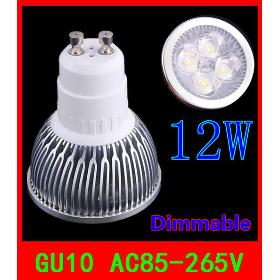 12PCS GU10 12W Dimmable 4x3W CE Rohs warm cool white 960LM High Power LED Lamp spot lighting 80W 110V 220V 240V