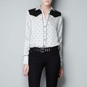 Lady Sexy Druk van het Paard blouse met lange mouwen Button Shirt Top W4153