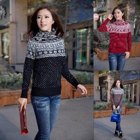 2014 Autumn/winter all-match dot snowflake turtleneck slim long-sleeve sweaters women Free Shipping W4124