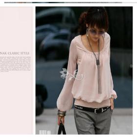 Round neck Chiffon Blouse Top W4052