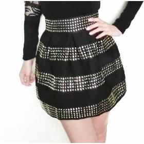 Fluffy Rivet High Waist Elastic Plus Short Skirt W3316