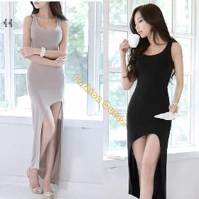 Fashion Western Women Sexy dresses High Low Swallow Tail Irregular Hem Long Vest Dress Black Gray 15877