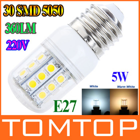 E14 E27 G9 5W 360 degree 30 SMD 5050 LED Light Bulb White Warm 220V 360Lm LED Corn Light spotlight bulbs With Cover