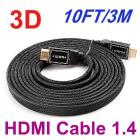10FT(3M) Gold Plated HDMI Cable Male to Male 3D Flat HDMI 1.4 Digital A/V for LCD DVD HDTV Free Shipping Wholesale