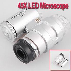 45X 2 LED- Mini -Mikroskop-Vergrößerungsglas Lupe Schmuck , freeshipping