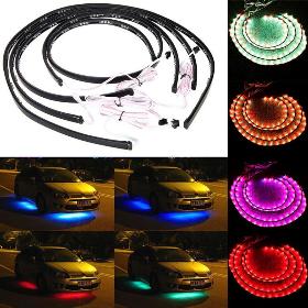 4pcs/set 36"*2 & 48"*2 7 Colors Wireless Remote & Music Activated RGB Car LED Strip Car Decorative Underbody Neon Lights Kit