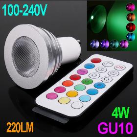 AC 100-240V GU10 RGB LED Bulb lamp 4W 220LM led spotlight lighting with Remote Control Free shipping