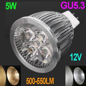 GU5.3 MR16 LED Bulb lamp 12V 5W 500-550LM led Spotlight White / Warm white led spot light free shipping