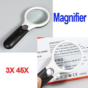 2 Led Light, Handheld Illuminated Magnifier Magnifying Loupe 3X 45X,Freeshipping Dropshipping