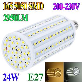 High Power 24W 2950LM E27 165 5050 SMD LEDs 360 Degree LED Light Corn Bulb Lamp 200-230V Warm White or White Lighting bulbs
