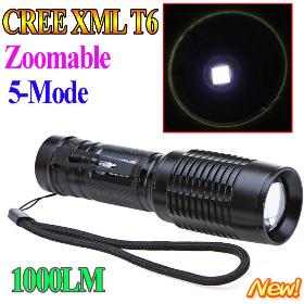 1000 Lumen CREE XM-L XML Zoomable LED Flashlight 1000Lm Adjustable Focus Zoom flash Light Lamp or 18650 wholesale