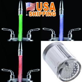 US Stock To USA CA ABS Glow LED Faucet Tap Temperature Sensor LED Light+Adapter No Need Power 20Pcs/lot Free Shipping Wholesale