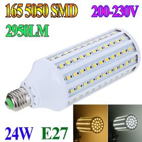 2013 Nueva alta potencia 24W E27 165 SMD 5050 LED 2950LM 360 grados LED bombilla del maíz de la lámpara 200 -230V Blanco cálido o Luz Blanca