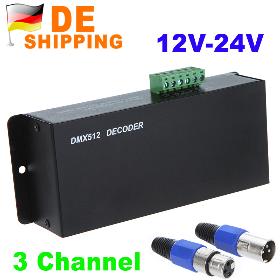 DE állomány DE DC 12V-24V 3 csatornás DMX dekóder LED vezérlő RGB 5050 3528 LED szalag Fény DHL Ingyenes szállítás nagykereskedelme