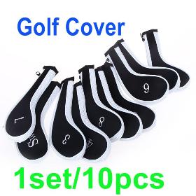 1Set/10Pcs Golf Club Iron Putter Head Cover HeadCovers Protect Set Neoprene Black with White