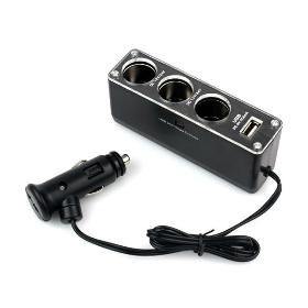 3 Way Car Cigarette Lighter Q0084A three Socket Splitter DC 12V 24V USB charger and Triple socket