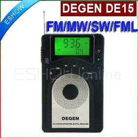 DEGEN DE15 FM Stereo MW SW FML LCD Radio Mundial Band receptora de alarmas cuarzo reloj A0902A eshow