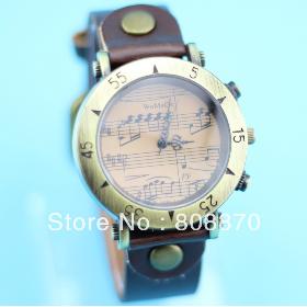 1pcs Womage notazione musicale modello retro vigilanza orologi al quarzo di colore del bronzo PU cinturino dropship YJP41