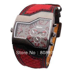 OULM Leather Quartz mannen kijken Hardlopen Sport polshorloge Multiple Time Zone Militair horloge