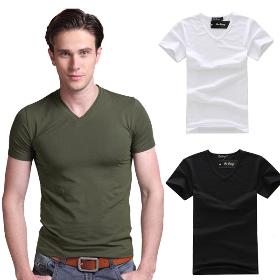 Hot Sale Men Solid Color Tshirt Summer Tshirt Men V-necked Shirt for Men 5 Colors 4 Sizes Free Shipping MTS181