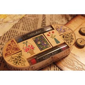 Freeshipping! NEW Classical flower wooden stamp set / gift box / Multi-purpose / 7 pcs/set + 2 pcs ink pad pen / Wholesale
