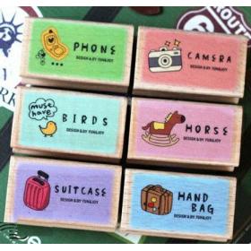 Free Shipping/ New cute happy Travel series wooden stamp / Decorative DIY funny work/Wholesale