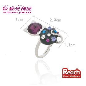 JJ124 Neoglory Brand Fashion Cat Ring Alloy Imitation Diamond Setting Resizable