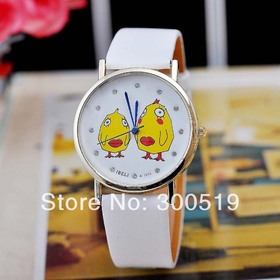 JW320 Funny Vogue Women Cartoon Watches Sad Chicken Animal Lipsticked Watch Cute Ladies and Girl Quartz Wristwatch Retail