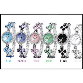 2012 new women's stainless steel stone lucky clover crystal watch, 2 year warranty,long lasting battery, K456L