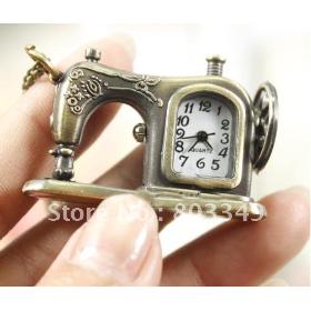 New style Sewing Machine Antique Bronze Pocket Watch necklace with 80 cm chain free shipping