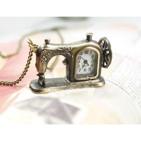 Antique Pocket Watch Sewing Machine pendent necklace women's watches with 80 cm chain new battery