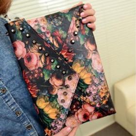 2013 primavera pintura al óleo del vintage remaches días embrague del sobre de la manera cruzada cuerpo bolso bolsos femeninos