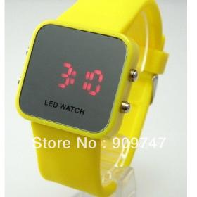 LED Mirror watches Plastic frame watch Candy 10 colors Quartz Unisex Silicone strap Digital free shipping