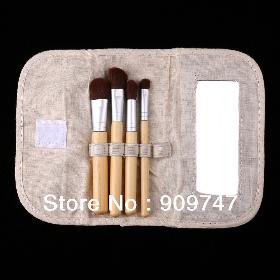 4pcs/set 4Pcs Earth-Friendly Bamboo Elaborate Makeup Brush Sets makeup brush kits tools Cosmetic facial brush with a mirror