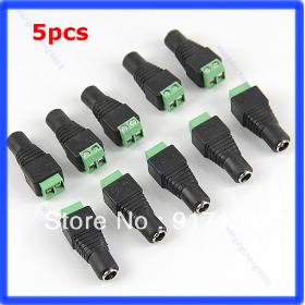 Free Shipping 5 PCS/LOT Female Mark Polarity DC Power Jack Connector Adapter For 5050 3528 Single Color LED Strip Light