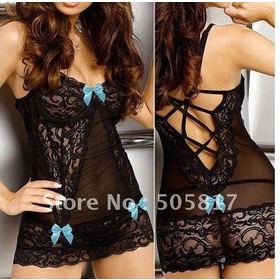 6 colors Plus szie Bigger size Sexy bustier lingerie Women babydoll lingerie sexy lace chemise bow black pink blue red YY6153