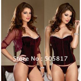 2014 corset Sexy underbust corset shaper Women lift up bustier lingerie pearl beads dark red slimming Free ship MZ2207