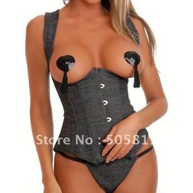 HIGH quality 15% OFF Sexy black denim under bust corset Women pary costume sexy bodusuit lingeries Wholesale retail QM840